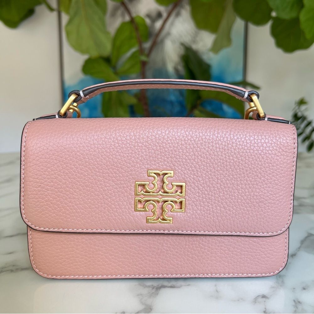 NWT Tory Burch Britten Mini Top Handle Leather Crossbody Bag Pink Moon - Picture 2 of 16